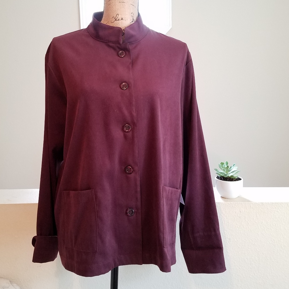 Mandarin collar Moleskin jacket in raisin